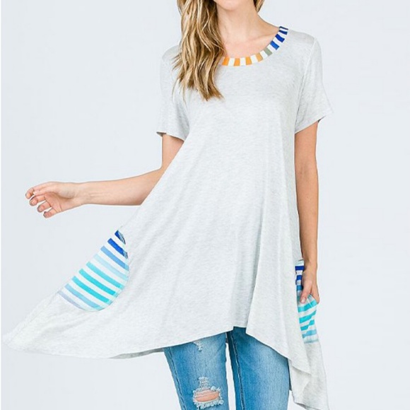 Gray Tunic Colorful Stripe Accent Pocket - Picture 5 of 5